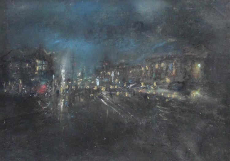 Lamplit Avenue at Night by Henshaw