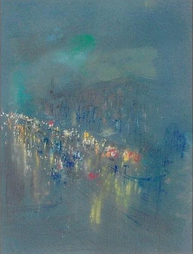 Lit Avenue in the Blue Night by Henshaw