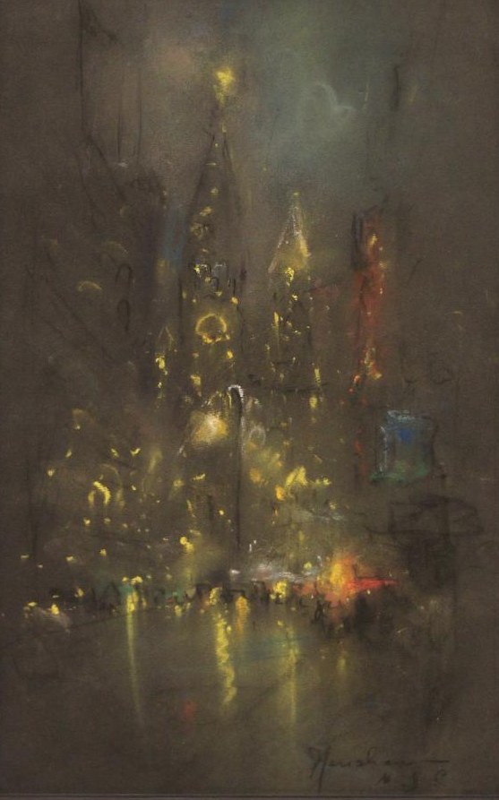 Lit Spires at Night by Henshaw