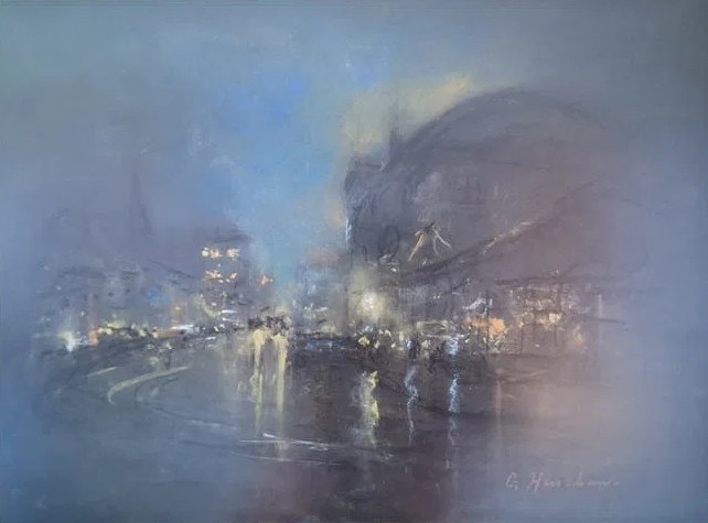 Misty Night Street in Blue by Henshaw