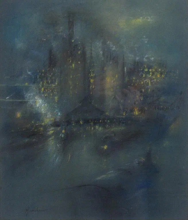 Night Skyline over the Water by Henshaw
