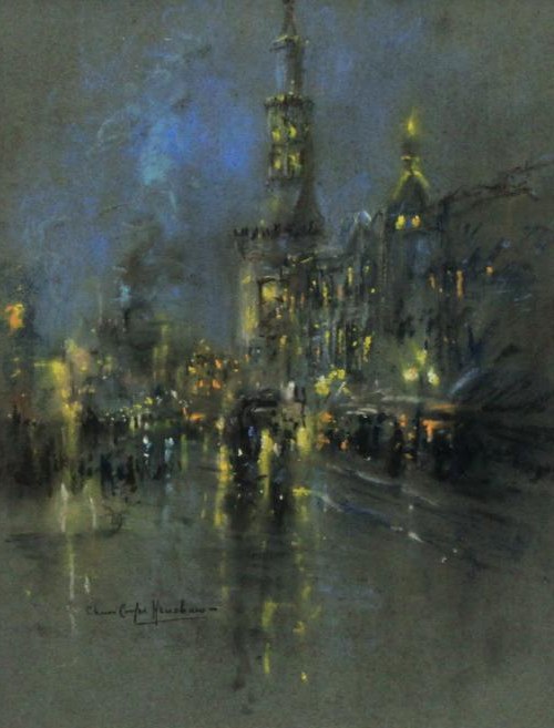 Tower and Dome on a Rainy Night by Henshaw
