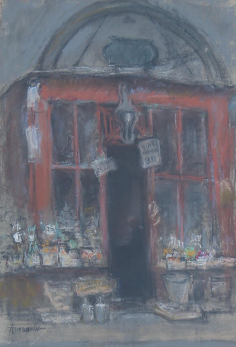 Red Shopfront with Hanging Lamp by Henshaw