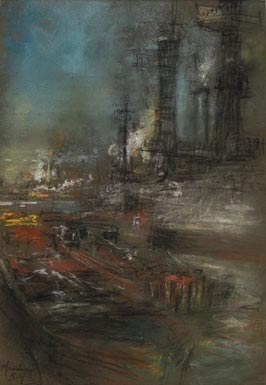 Barges beneath Industrial Towers by Henshaw