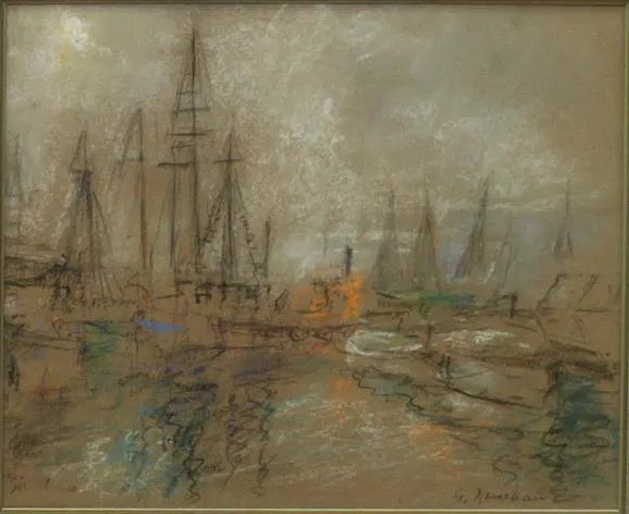 Crowded Masts in a Gray Harbor by Henshaw