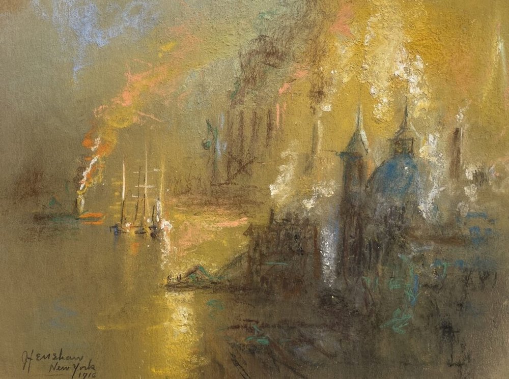 Golden Harbor with Domes and Sailboats, New York by Henshaw