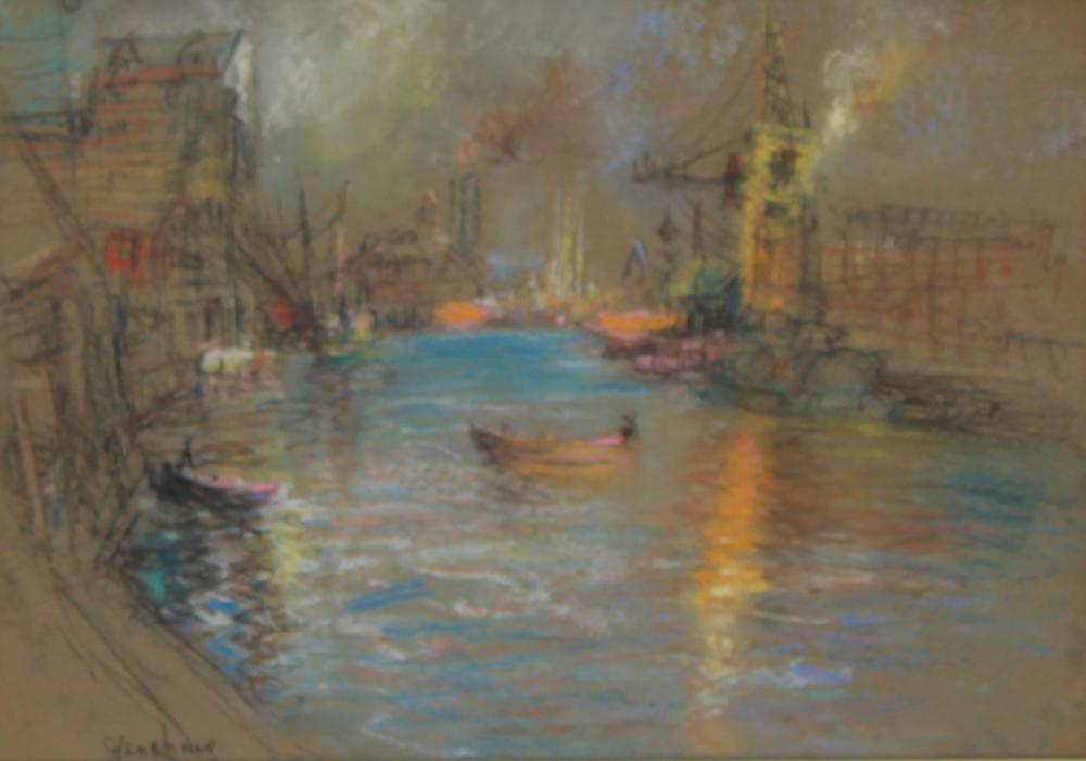 Harbor Canal with Rowboats by Henshaw