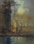 Harbor Crane and Masts under the Moon by Henshaw