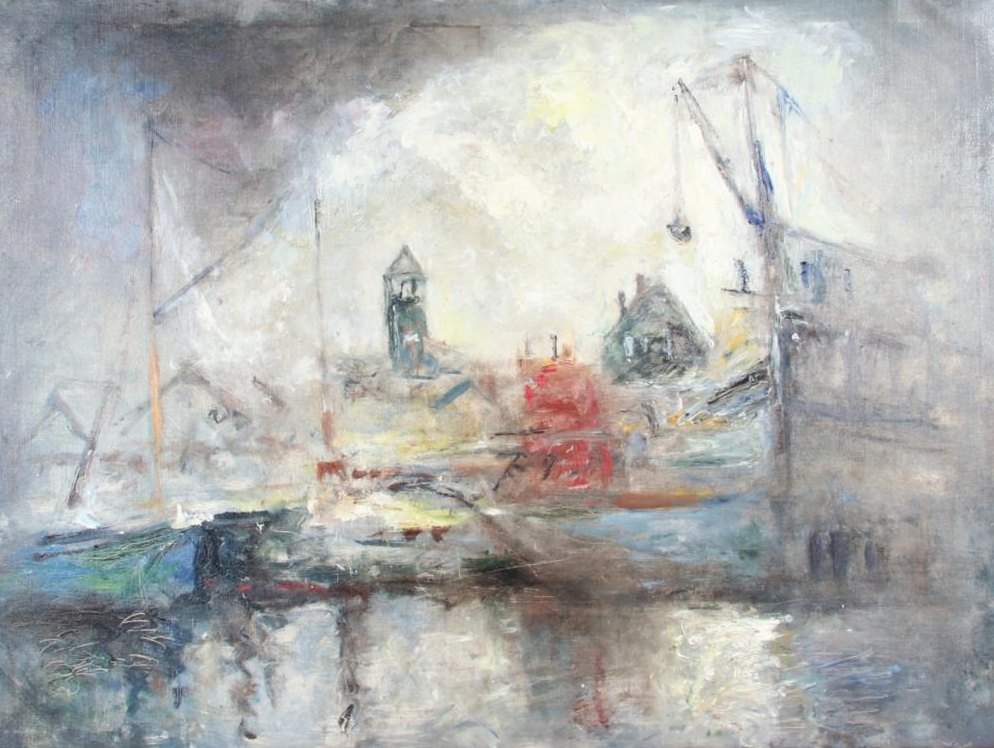Harbor with Cranes and Masts by Henshaw