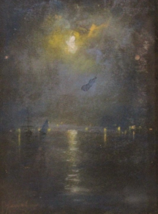 Moonlit Water with Sailboats by Henshaw