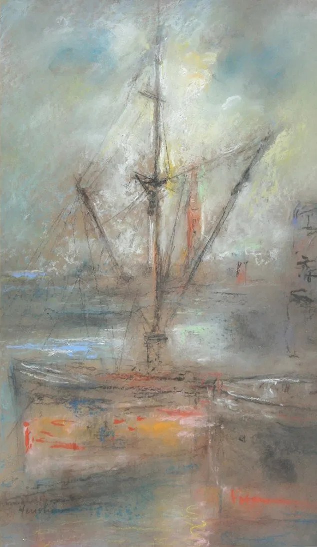 Moored Sailing Boat with a Red Tower by Henshaw
