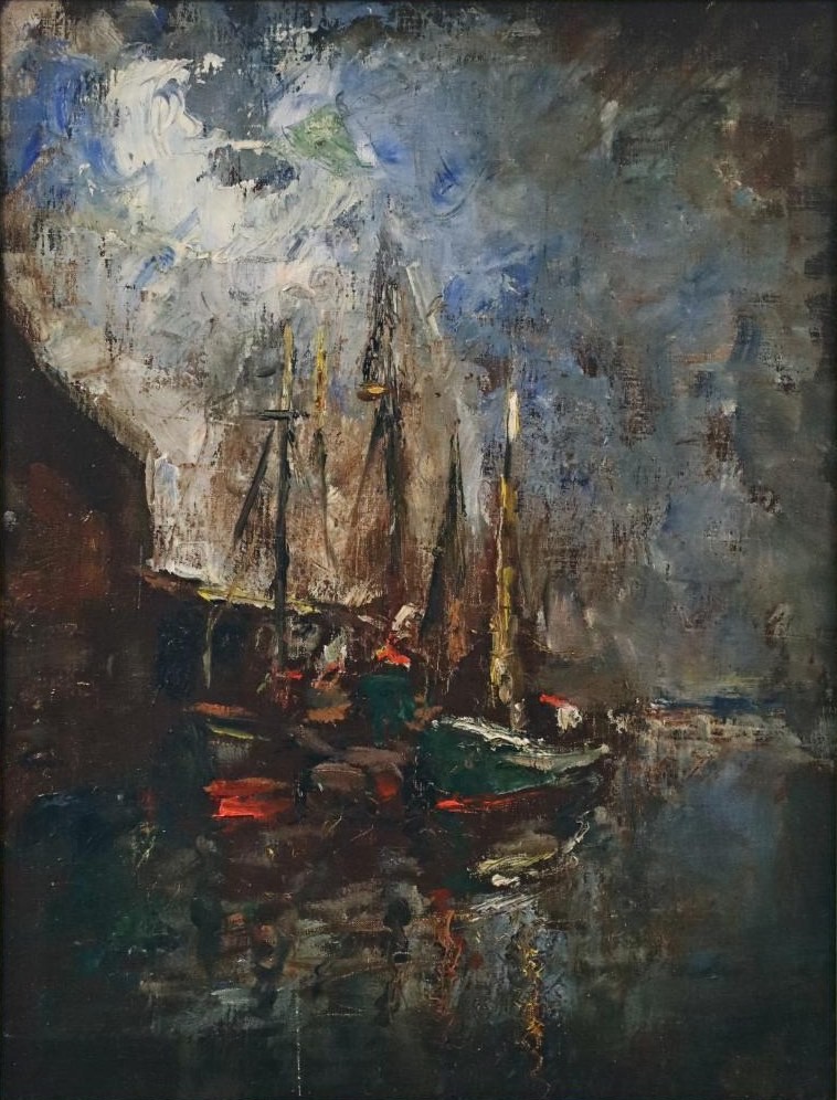 Sailboats in a Stormy Harbor by Henshaw