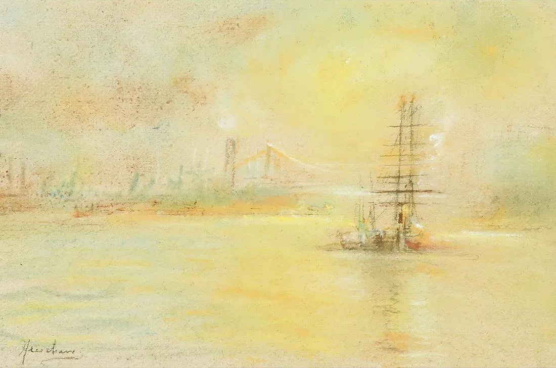 Sailing Ship in a Golden Haze by Henshaw
