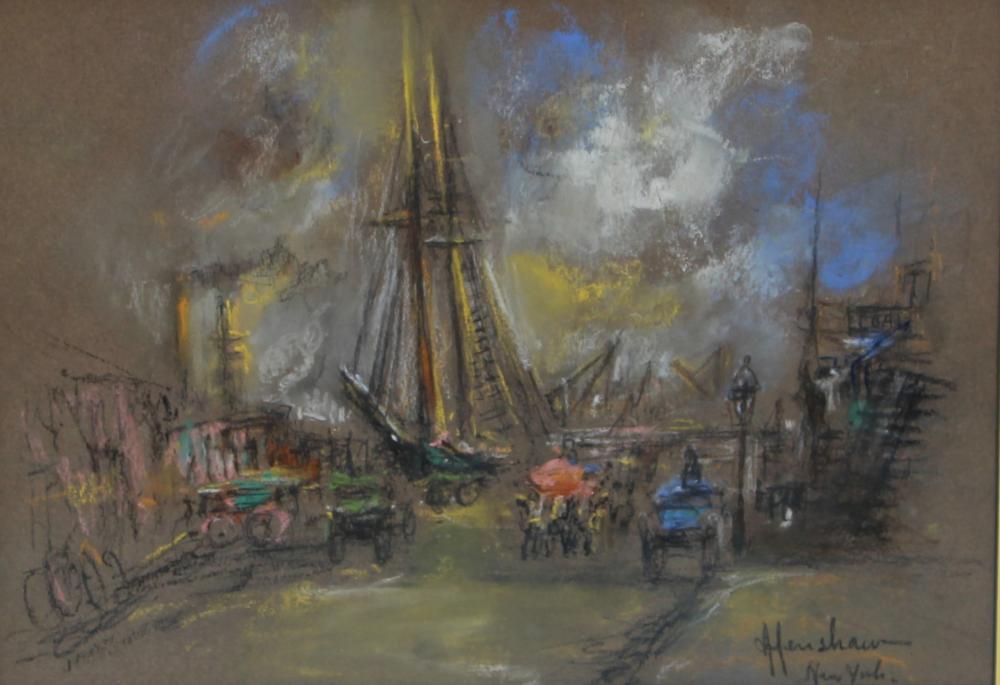 Schooner at the Wharf with Carriages, New York by Henshaw