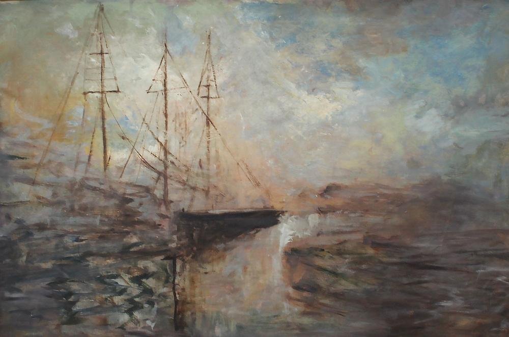 Schooners in a Golden Mist by Henshaw