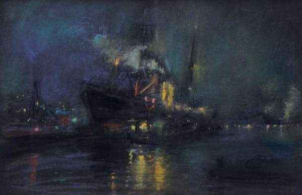 Steamship in the Harbor at Night by Henshaw