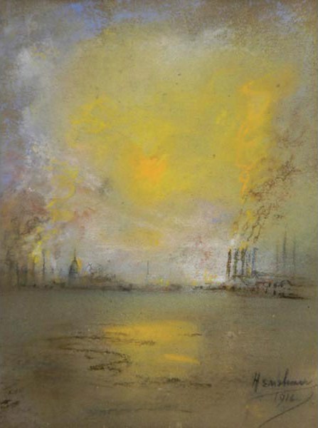 Sun over a Smoky Harbor by Henshaw