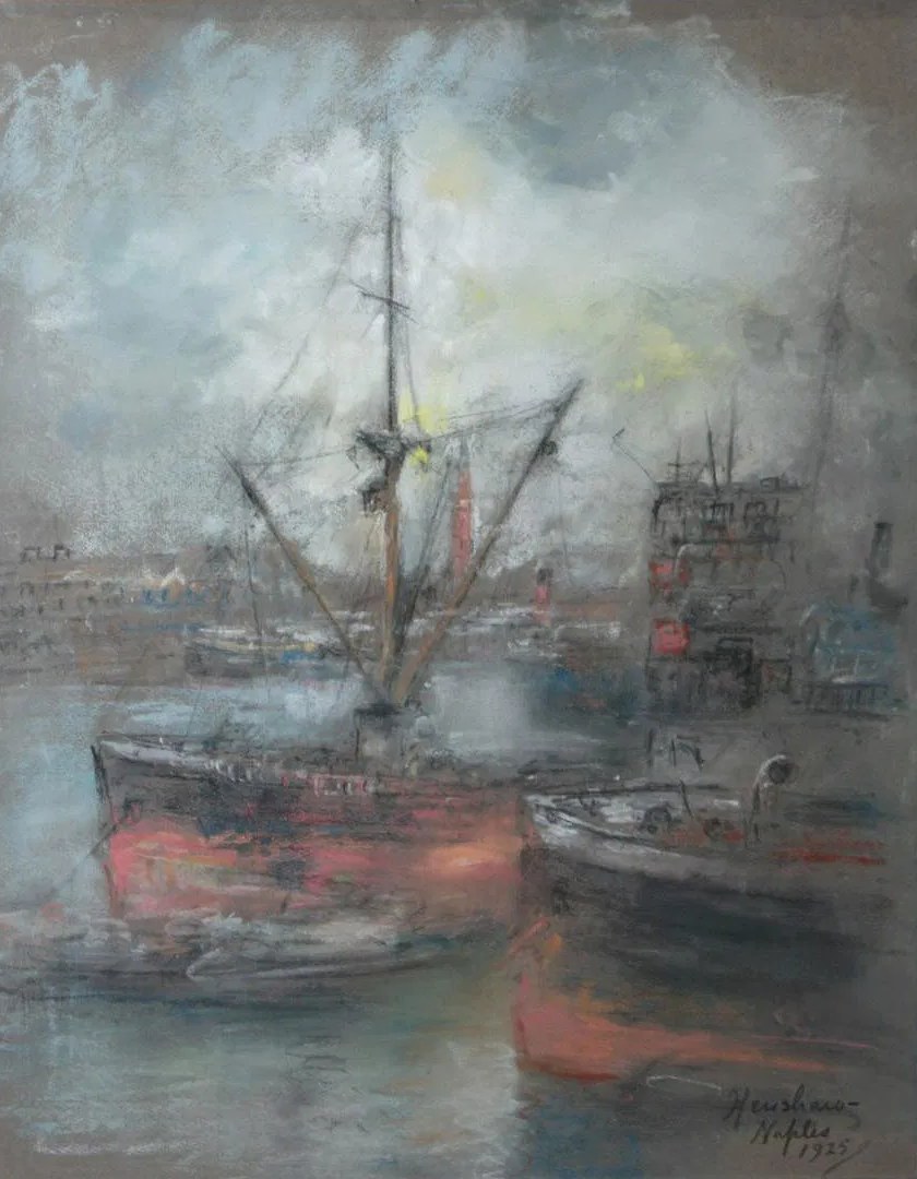 Two Steamers with Red Hulls, Naples by Henshaw