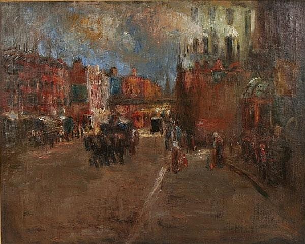 Crowded Street with Wagons by Henshaw