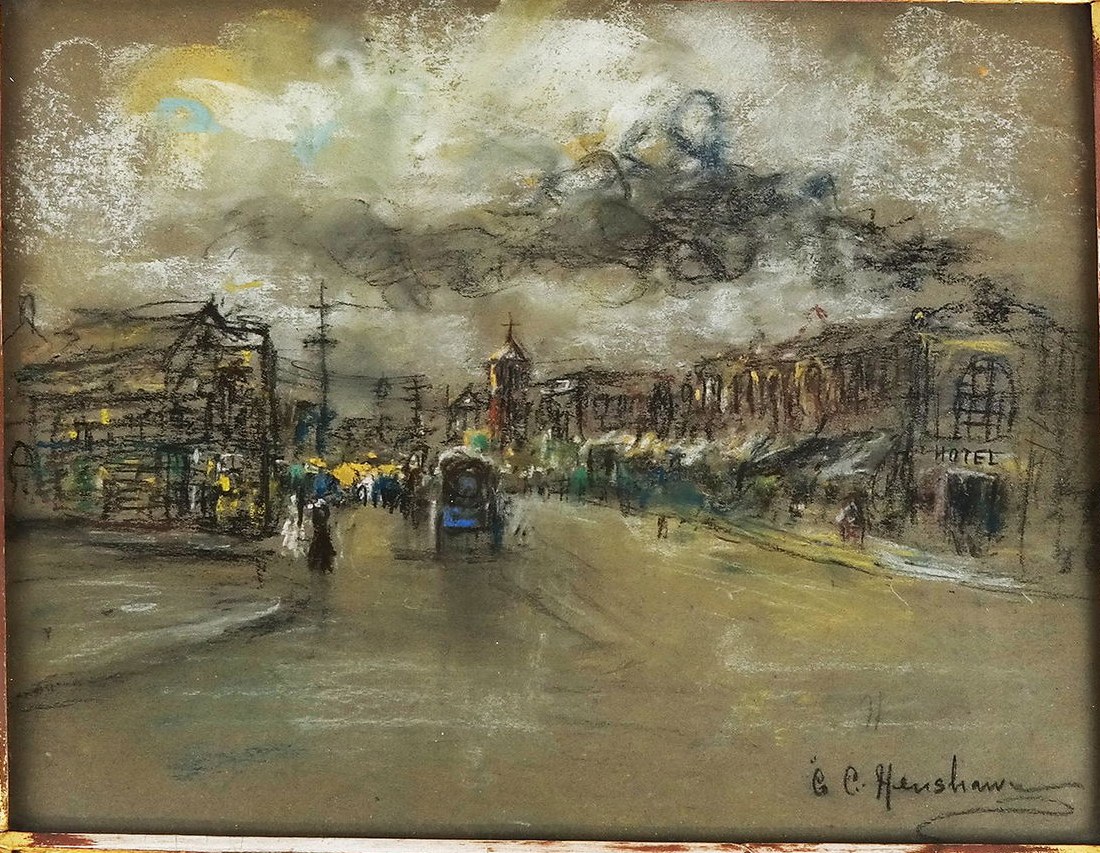 Evening Street with a Hotel by Henshaw