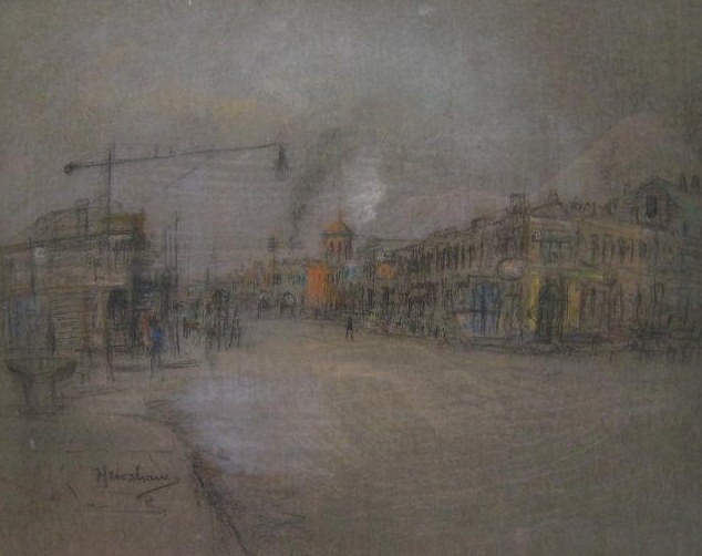 Gray Avenue with a Hanging Street Lamp by Henshaw