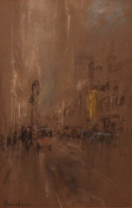 Misty Avenue with a Street Lamp by Henshaw