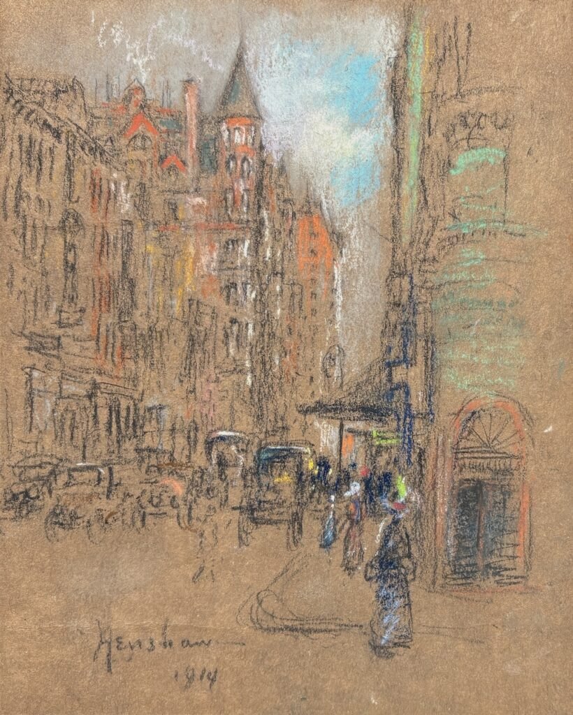 Pedestrians on City Street by Henshaw