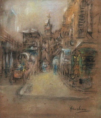 Street with a Carriage and Clock Tower by Henshaw