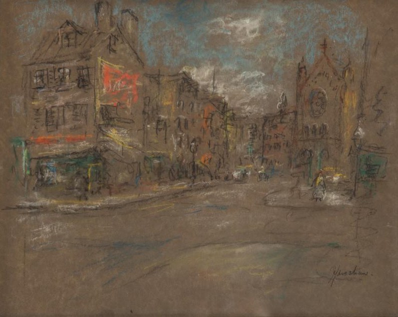 Street with a Rose-Window Church by Henshaw