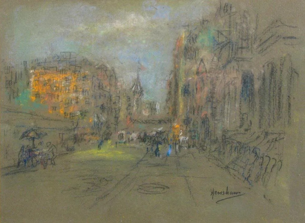 Sunlit Street toward a Distant Spire by Henshaw