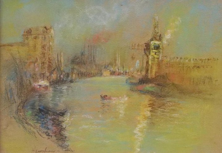 Golden Canal with Barges by Henshaw